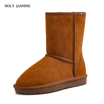 

HOT Winter Cow Suede Snow Boots Slip-On Solid Color Ankle Boots Round Toe Thick Bottom Women Shoes Low (1cm-3cm) Rubber