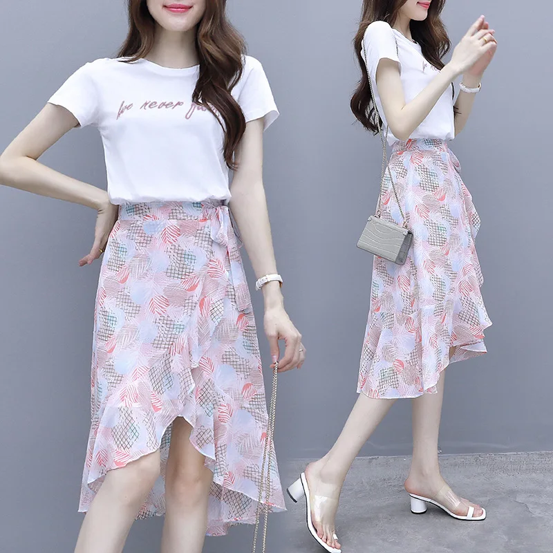 

Floral-Print Dress Women's Summer Set 2019 New Style French fu gu qun Popular Hipster Two-Piece Skirt