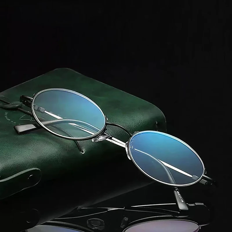 Retro Anti-Blue Light Reading Glasses Oval Design Half Frame Hyperopia Eyeglasses Round Glasses Men Women Flexible Frame +3.5+4 6