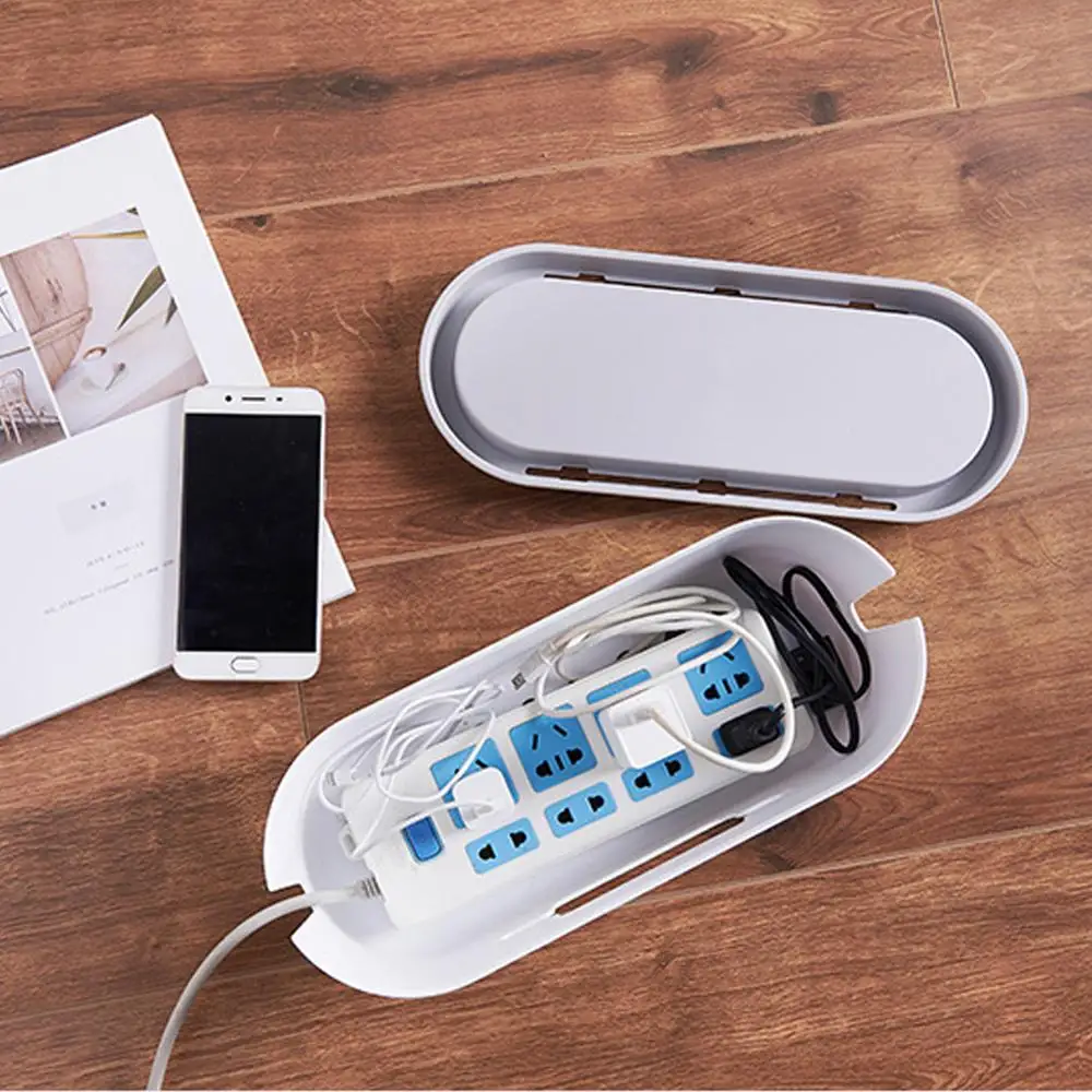 Power Socket Cord Row Plug-In Board Desktop  Storage Box Wire Wireless Finishing Box With Mobile Phone Tablet Holder Stand