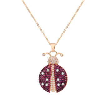 

Zirconia Ladybug Pendant Necklaces Cute Insect Gold Color Charm Short Chain Luxury Jewelry for Women Friends Gifts Collar joyas