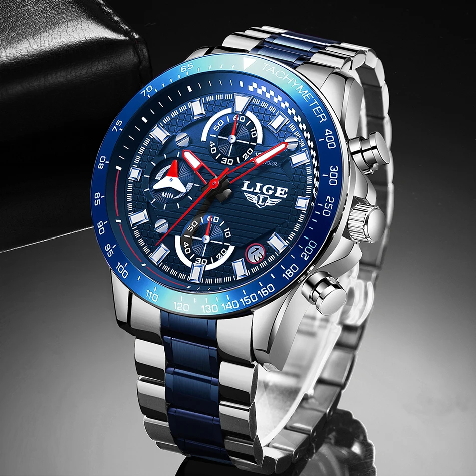 LIGE 2020 Creative Design Watches Men Luxury Quartz Wristwatch with Stainless Steel Chronograph Sport Watch Male Clock Relojes | Наручные