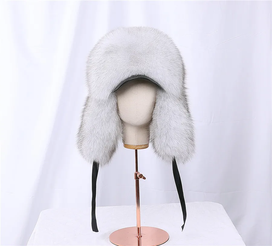 white camo bomber hat 2020 Winter Unisex 100% Real Fox Fur Bomber Hat Raccoon Fur Ushanka Cap Trapper Russian Ski Hats Caps Real Leather Thick Warm thermal aviator bomber winter hat