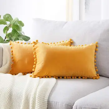 

Nordic Luxury Cushion Cover Pom-poms Soft Particles Velvet Solid Color Pillow Cover Decorative Home Decor Pillow Cushion Cover