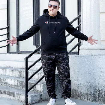 

Autumn Fat Man Men's Wear Sweater Suit With Cap Loose Leisure Plus Fat Plus Size Men Sportswear 300 Jin Super