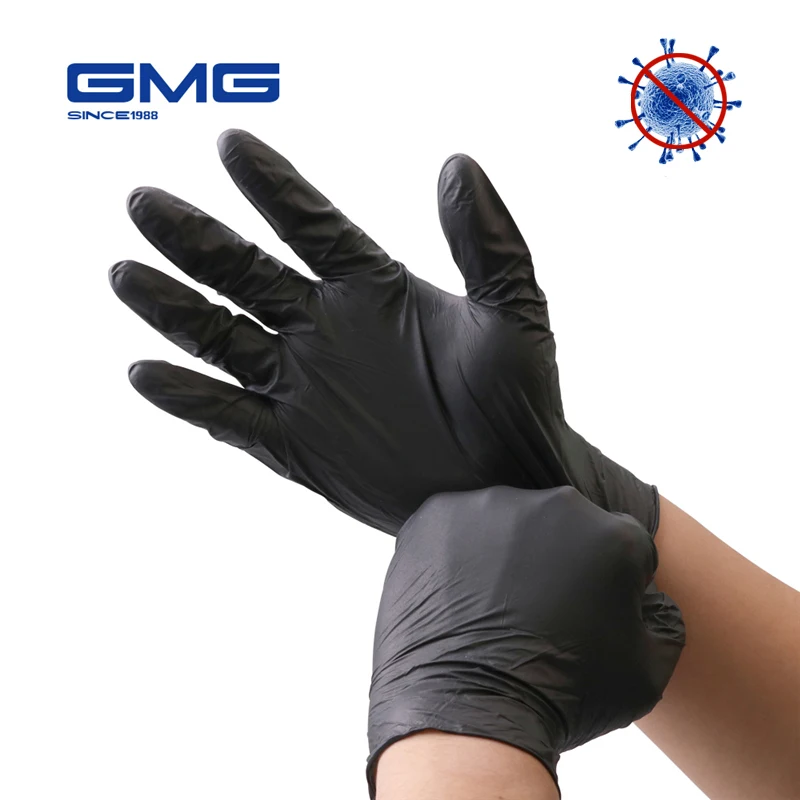Guantes de nitrilo desechables de seguridad para el trabajo, resistentes al agua, grado alimenticio, antialergias, mecánicos y sintéticos, color negro, 100 Uds.