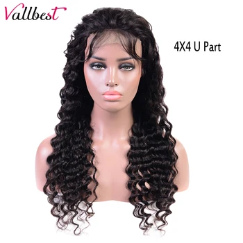 

Vallbest Lace Closure Wig Brazilian Deep Wave Lace Front Human Hair Wigs Average Size Cap Can Be Adjustable Remy Wig Human Hair