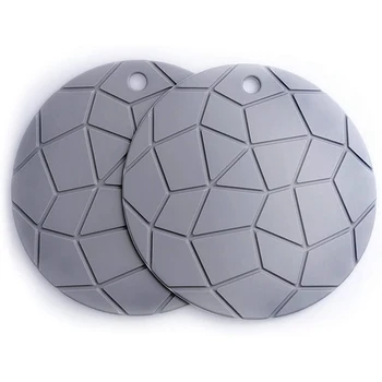 

Geometric Round Silicone Potholders,Hot Pads, Jar Opener, Kitchen Mat, Oven Mitts, Garlic Peeler/Sheller, Gray, 2 Pack