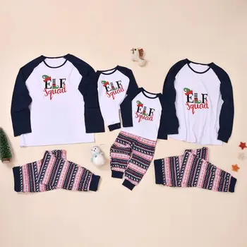 

Family Matching Christmas Pajamas Set Mom Dad Kid Letter Print Long Sleeve Geometric Xmas Sleepwear Nightwear Clothes Set