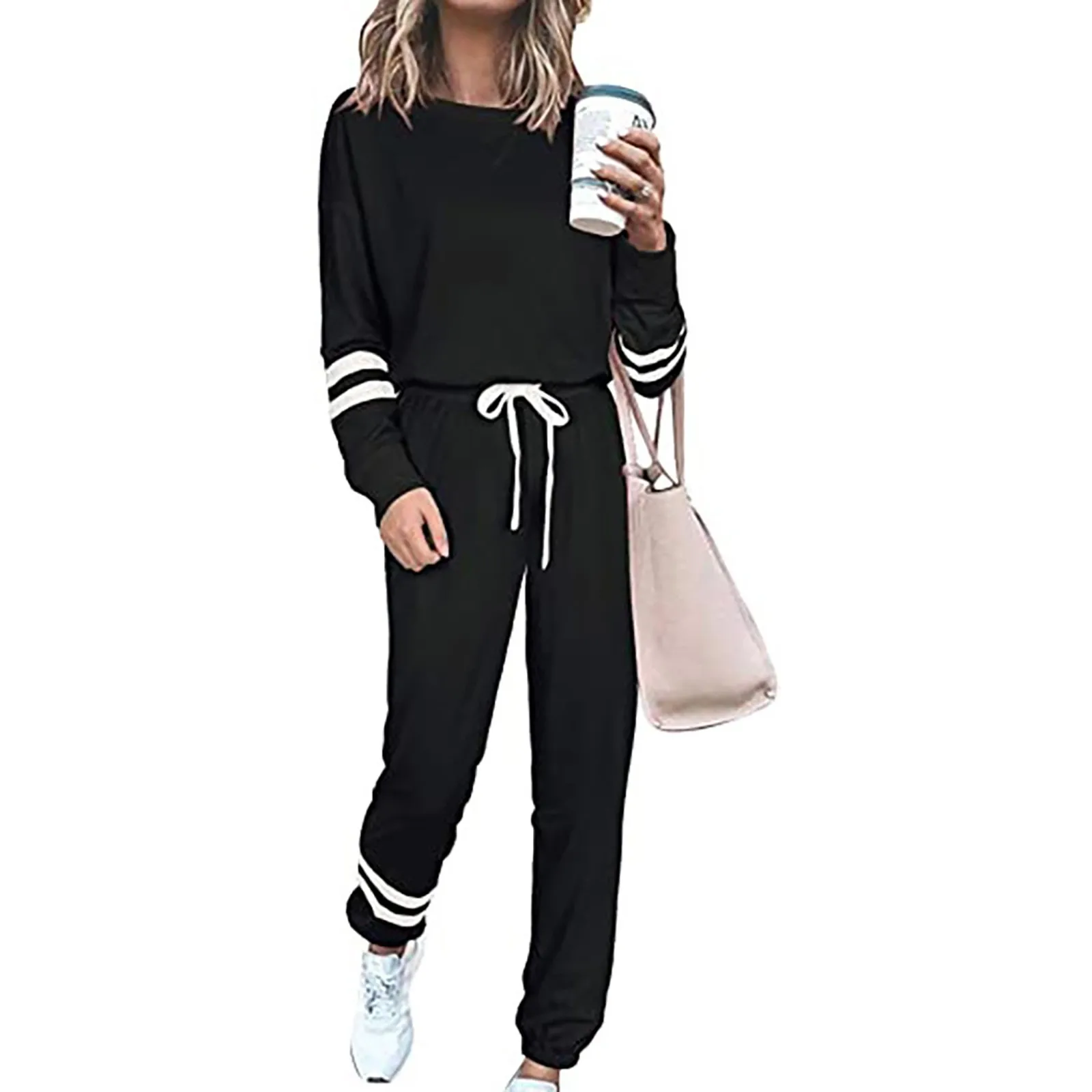 Women's Tracksuit Autumn Sweatshirts Two Piece Set Fashion Casual Oversized Printed Long Sleeve Bandage Loose Long Pants Set 2