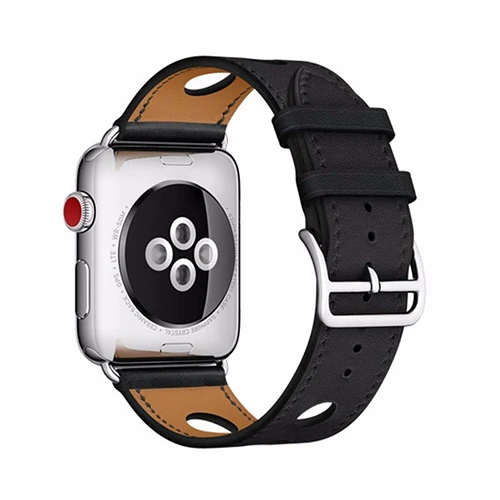 Последняя модель ремешка для Apple Watch Series 3 2 1 38 мм 42 мм мягкий три отверстия кожаный водостойкий ремешок для Iwatch 5 4 44 мм 40 мм - Цвет ремешка: black