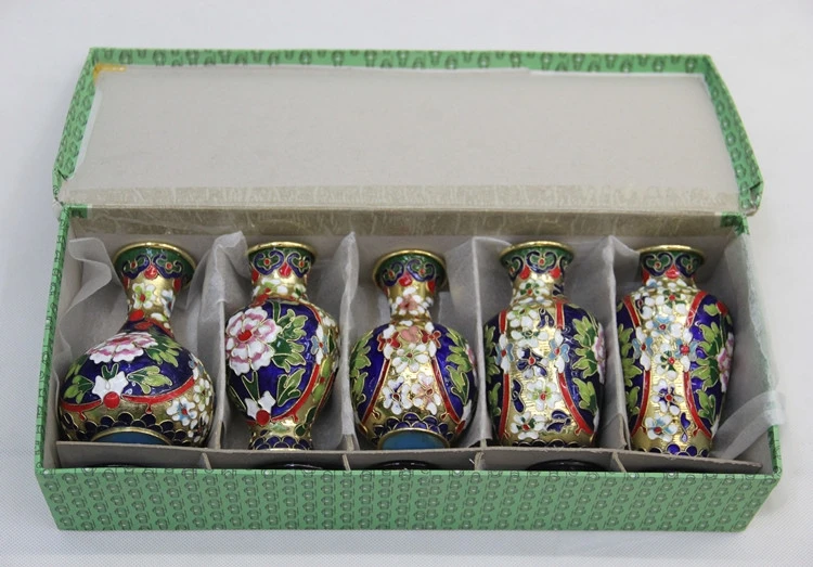 China Beijing featured crafts cloisonne vase 5 piece set classic bottle crafts pendulum 4"