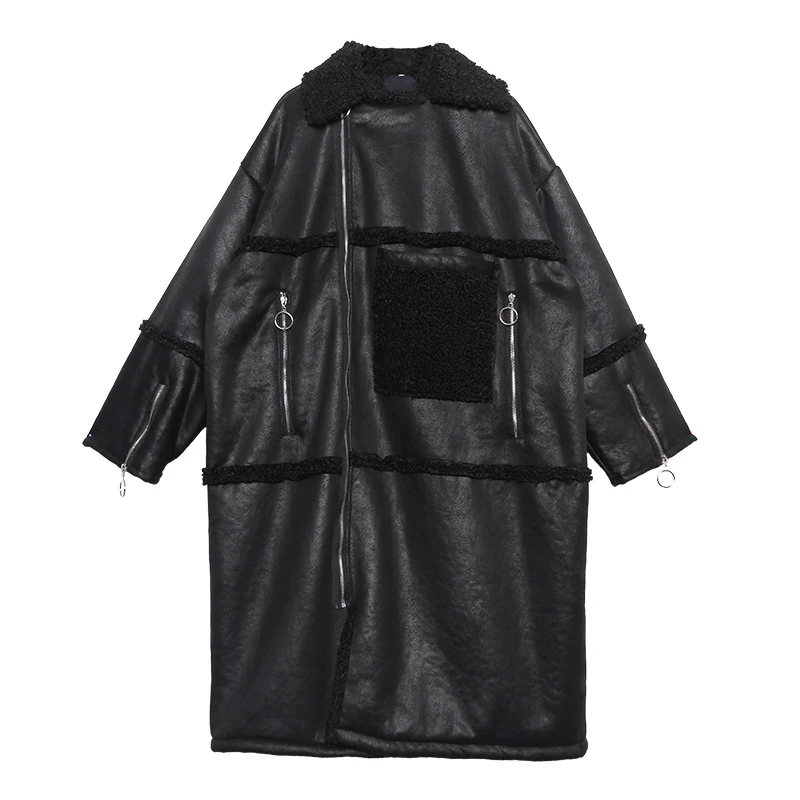 SeeBeatiful Новая мода зимнее толстое замшевое теплое пальто с отворотом и длинным рукавом, с отстроченными карманами, на молнии, Свободное пальто для женщин Q346 - Цвет: black