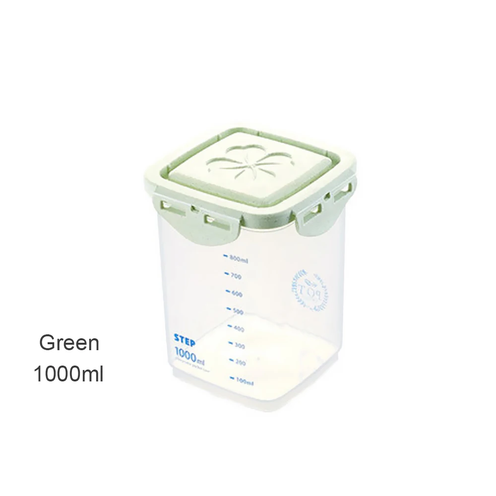 1 шт. коробка для хранения продуктов Градуированный контейнер для хранения зерновых lastic герметичная емкость для хранения пищи для закусок кухонные аксессуары - Цвет: 1000ml-green