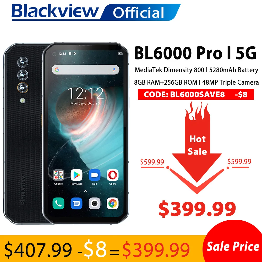 los teléfonos móviles Blackview-teléfono inteligente BL6000 Pro, versión Global, 5G, IP68, Triple CÁMARA DE 48MP, 8GB RAM, 256GB ROM, 6,36 pulgadas