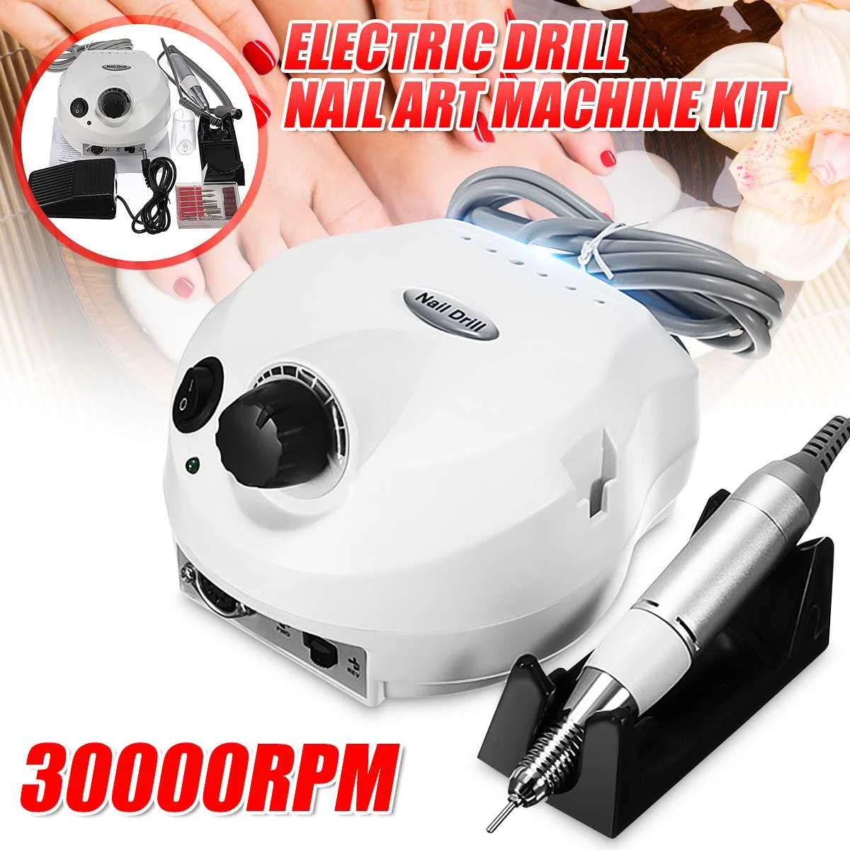

15W Electric Nail Art Drill Machine Nail Equipment Manicure Pedicure Files Electric Manicure Drill & Accessory Tools 30000RPM