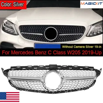 

MagicKit Diamond Style Silver Front Grill For Mercedes Benz C-Class W205 Without Camera Hole US STOCK