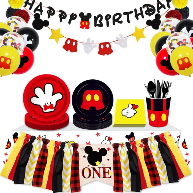 Ballons Mickey Mouse, Décorations De Fête D'anniversaire Pour Enfants,  Vaisselle Jetable, Banderole, Tasses, Fournitures De Fête Pour 1er  Anniversaire, Cadeau Pour Enfants - AliExpress