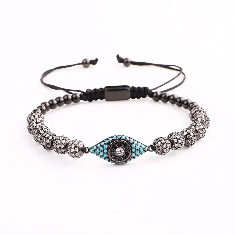 New Design Luxury Blue CZ Micro Pave Ball Eye Charm Stainless Steel Beads Friendship Macrame Adjustable Bacelet Men Women - Image 5
