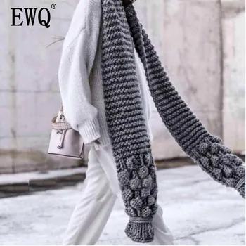 

[EWQ] Women L Burrball Asymmetrical Multicolor Long Keep Warm Scarf New Long Personality Fashion Tide Spring Autumn 2020 OB130