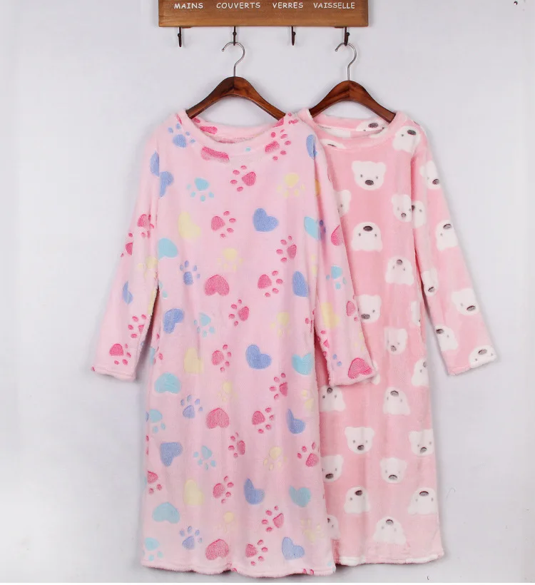 

Autumn And Winter Flannel Pajamas Women's Brushed And Thick Students Cute Cartoon Pattern Tracksuit Coral Velvet Long Skirts Nig