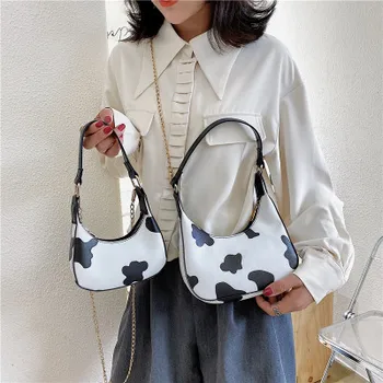 

Black and white cow pattern crescent bag 2020 new fashion single shoulder underarm portable crossbody bag purses and handbags