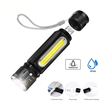

ZHIYU Multifunctional LED Rechargeable Flashlight battery Powerful T6 torch Side COB Light linterna tail magnet Work Light