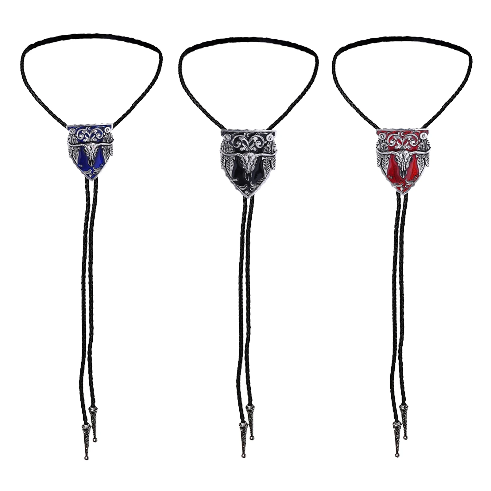 Bull Head  Men Bolo Tie Wedding Necklace PU Leather Rope Western Cowboy