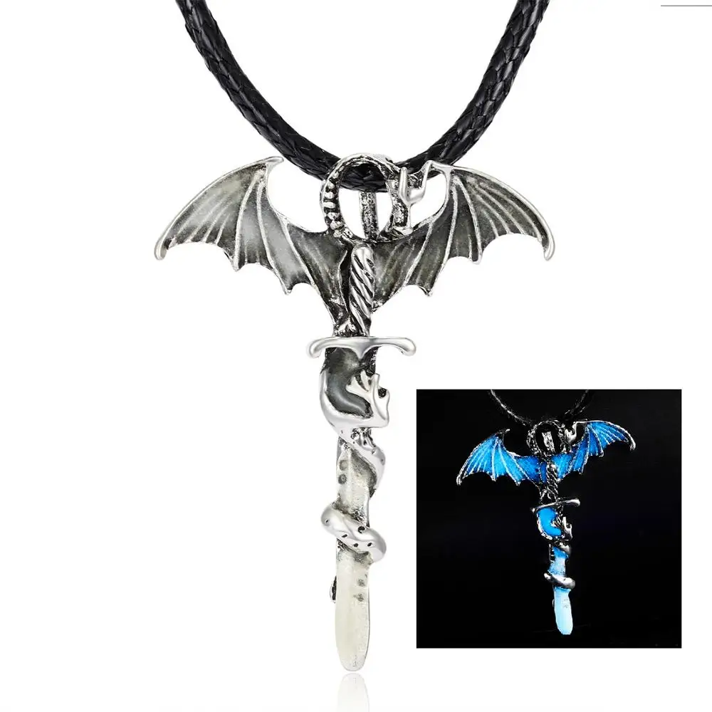 Rinhoo винтажный магический стимпанк светящийся панк ожерелья с кулоном драконом мужские ювелирные изделия светится в темноте кулон ожерелье - Окраска металла: Blue
