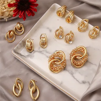 

2020 Hot Fashion Statement Earrings Gold Color Round Cross Geometric Earrings For Women High Quality Stud Earrings Trend Jewelry
