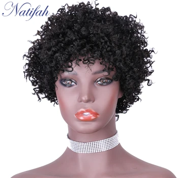 

Natifah Afro Curly Hair Short Curly 6inch Synthetic Lace Wig Hair Extension Black Color with Pre Plucked for African