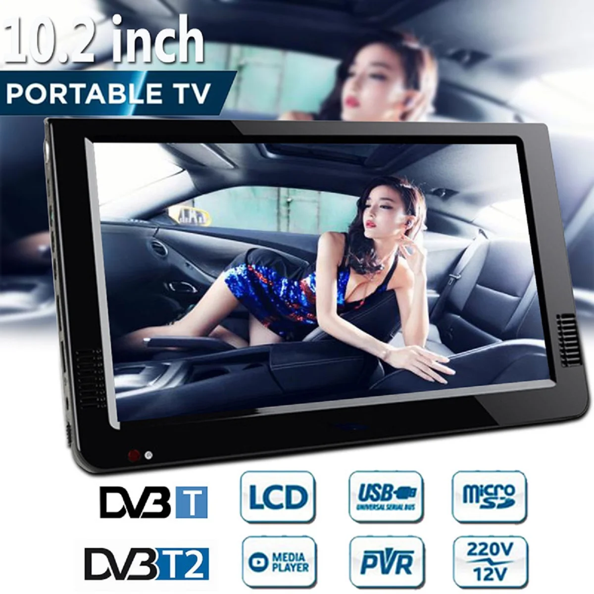  10.2 Pollici Portatile 12V Digitale Analogico Televisione Dvb-T/DVB-T2 Tft Led Hd Tv di Sostegno De