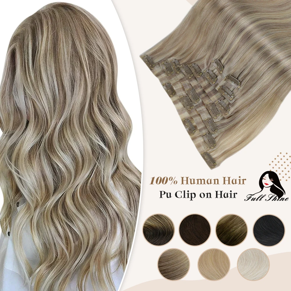 PU Clip Hair Extensions Remy Human Hair 100g Seamless Invisible Clip In Extensions Human Balayage Color Blonde hair extensions