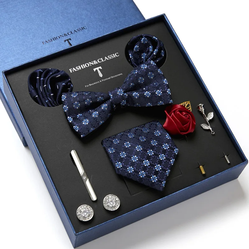 Brand 100% Silk Men's Tie Set Neck Tie pocket square Luxury Gift Box Silk Tie Necktie Set 8pcs Inside Packing Festive Present Cravat Pocket Squares