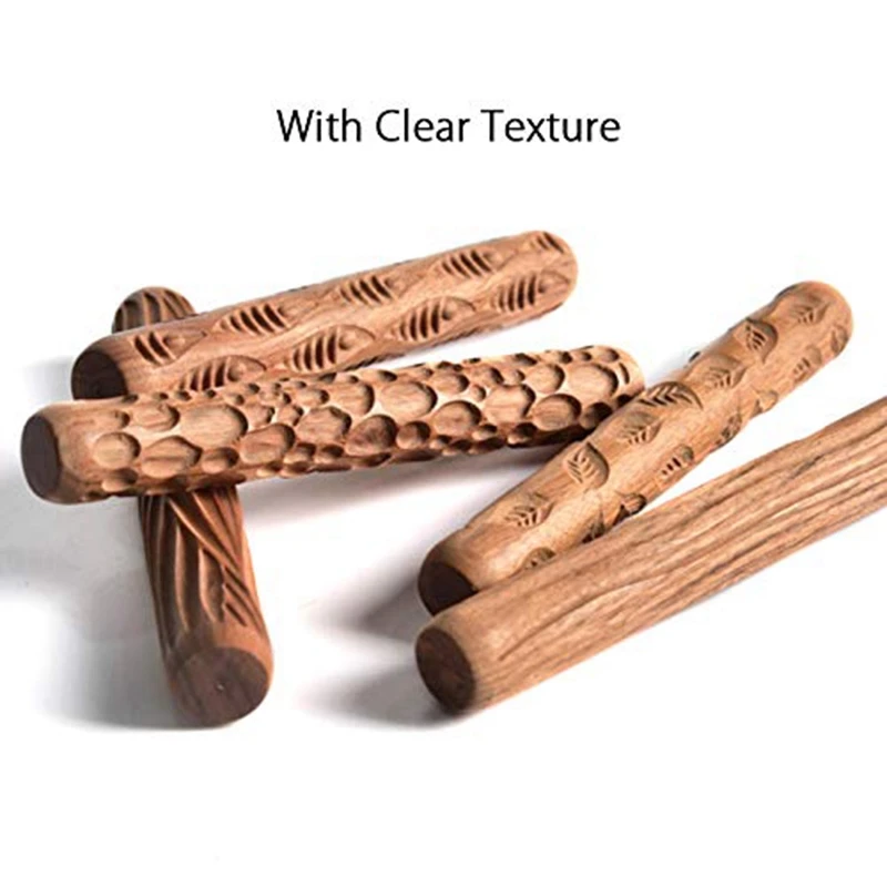 1PCS Pottery Tools Wooden Hand Pressure Roller Sculpture Wood Grain Pattern  Relief Stick Mud Roller Clay Polymer Mold - AliExpress