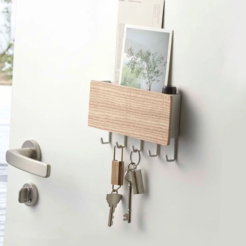 

Multifunction Household Hook Wall-hung Wooden Decorative Shelf Sundries Storage Box Organizer Key Rack Dry Flower Holder Crafts