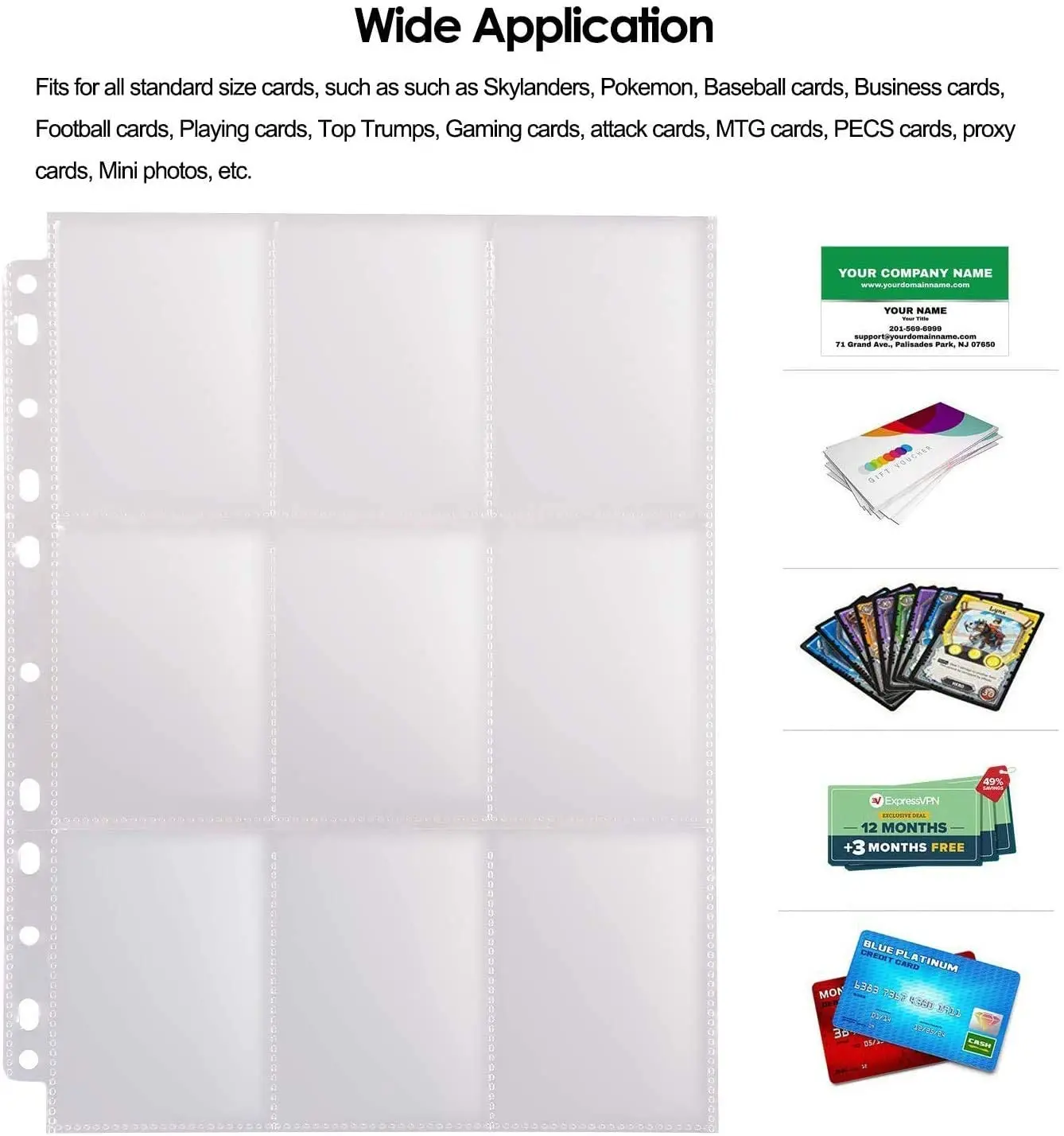 20 Pieces Trading Card Sleeve Pages, 100 Pack 9 Pocket Trading Card Storage Album Pages 11 Holes Fit 3 Ring Binder