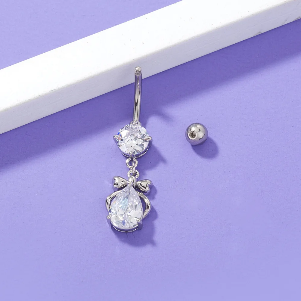 1 Pc Sweet Crystal Heart Bow Belly Button Ring Fashion Navel Nail Puncture Body Piercing Jewelry Accessories | Украшения и