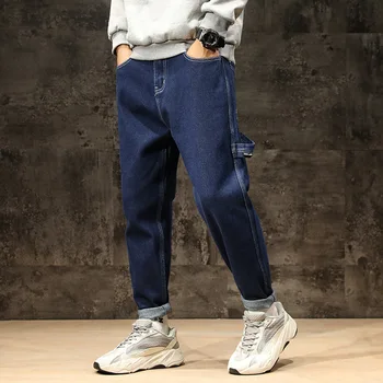 

#2083 Autumn Blue Black Denim Pencil Harem Jeans Men Big Size Loose Men Biker Jeans Streetwear Hip Hop Jeans Male Jogger Jeans