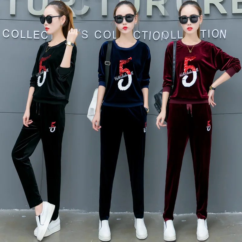 

2017 Autumn And Winter New Style Korean-style Gold Velvet WOMEN'S Dress Thin Two-Piece Set Women's Fashion