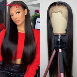 1B Straight Human Hair Preplucked 180 Density Brazilian Black Virgin Remy Wigs 13×4 4X4 Transparent Lace Front 30 32in For Women