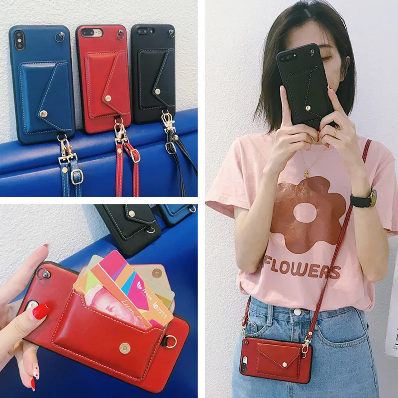 

wallet card strap leather case for iphone XS MAX XR X 7 8 6 6S plus case cover luxury shoulder lanyard phone bag capa fundas