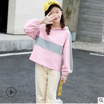 

Girls Sports Clothing Set 2019 New Spring and Autumn 2 Piece Kids Clothes Sets Children's Sets 2 Patchwork Colors Size6-14 ly401