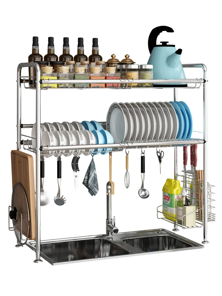 Kitchen Stainless Steel Sink Drain Rack Dishes Storage Holder Organizer Shelf Ge