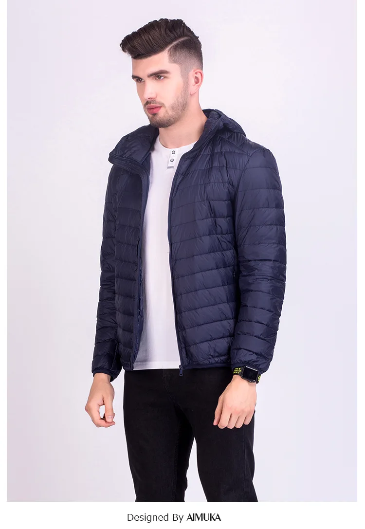 Плюс размер 3XL зимняя мужская пуховая теплая куртка ультра легкий пуховик Мужская куртка с капюшоном ветровка перо парка пальто Мужская