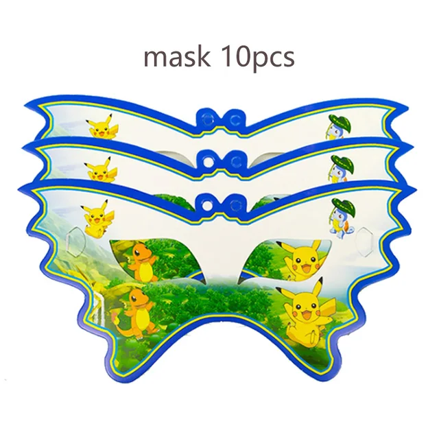 Pokemon Birthday Party Tool Props Straw Banner Baby Shower Party Supplies Wedding Balloon Decoration Pikachu Topper Boy Surprise 10PCS mask