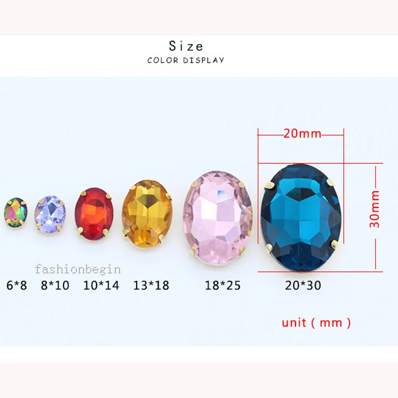 Sew On Oval Gold Claw Rhinestones for Crystal Jewelry Sewing Needlework Clothing Bags Trim Diy Crafts 24 Colors Many Sizes