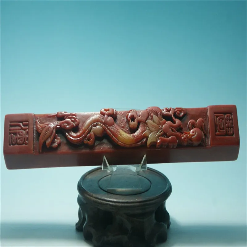 China Shoushan Stone Old Hand Carved Excellent Calligraphy Utensils Paperweight Dragon Sculpture