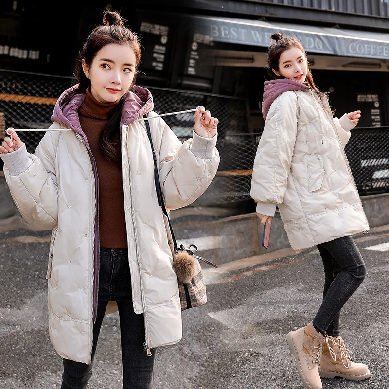 

Junior High School Students Cotton-padded Clothes Women's Mid-length Korean-style 2018 Winter New Style Cute GIRL'S Contrast Col