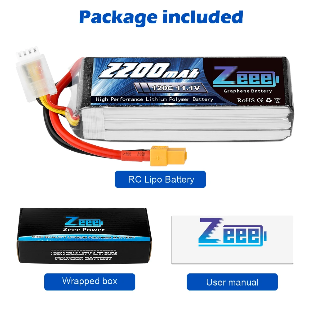 offer prices 2units Zeee Lipo Battery 11.1V 3S 2200mAh 120C RC Graphene Lipo Battery with XT60